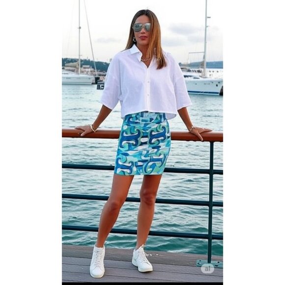 Skirdle "The Skinny Skirt" Classic Collection S Blue & Green Wave Pattern - Picture 12 of 12